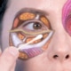 Medical illustration painted around the eyes demonstrating the anatomy of upper and lower blepharoplasty and the structural layers surrounding the eyelids.